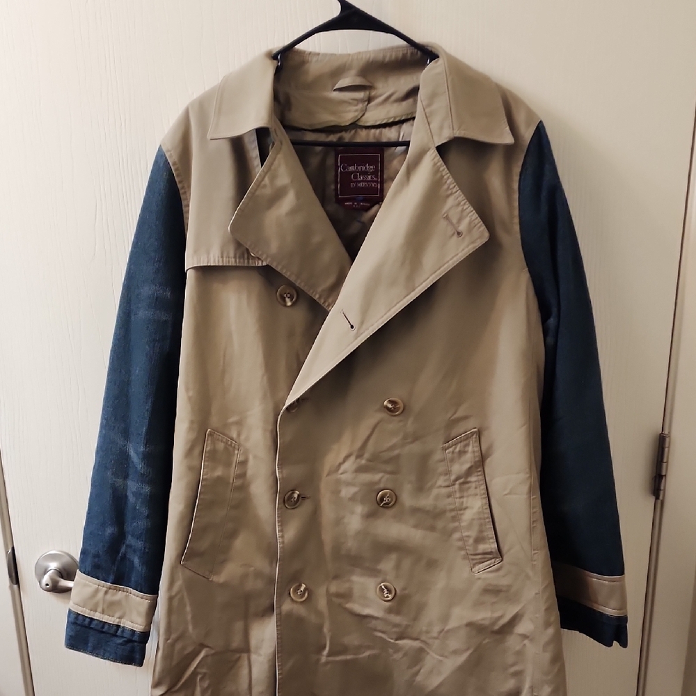 Customize Made Upcycled Stylish Tan and Blue Men's Trench Coat